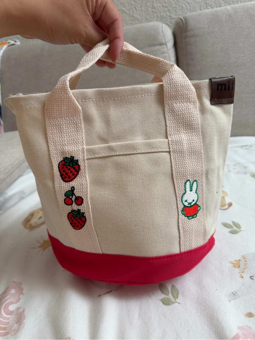 Canvas Kids Tote Bag in Cream and Red